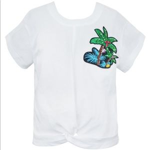 NWT Sara Sara Palm Tree Patch Front Knot T-Shirt